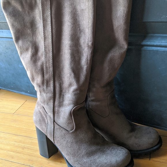 wide calf tan knee high boots